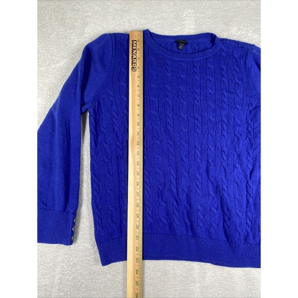 Talbots Cable Knit Sweater Women's XL Lambs Wool Royal Blue Fisherman Crewneck - Picture 3 of 8
